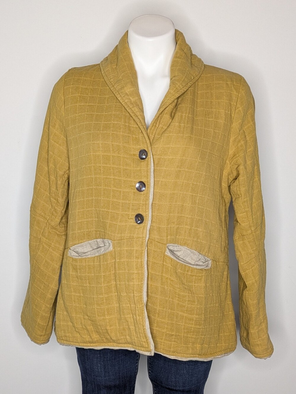 Little Journeys Chicago Mustard Yellow Muslin Cotton Button Up Jacket L